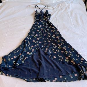 Lulus Navy Blue Floral Wrap Maxi dress